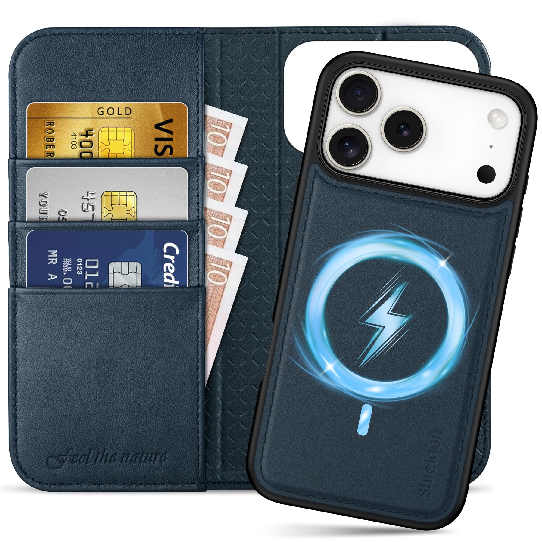 SHIELDON iPhone 17ProMax 対応 手帳型ケース 2in1分離式 本革レザー 6.9インチ 5G [RFIDブロッキング] カード収納 取り外し自由 カバー単体ワイヤレス充電可 横