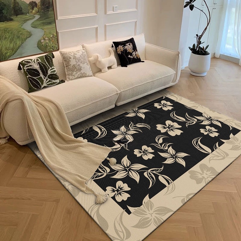 ラグマット 花柄 デザイン 洗える 滑り止め おしゃれ インテリア リビングルーム ベッドルーム カーペット ループパイル フレンチスタイル