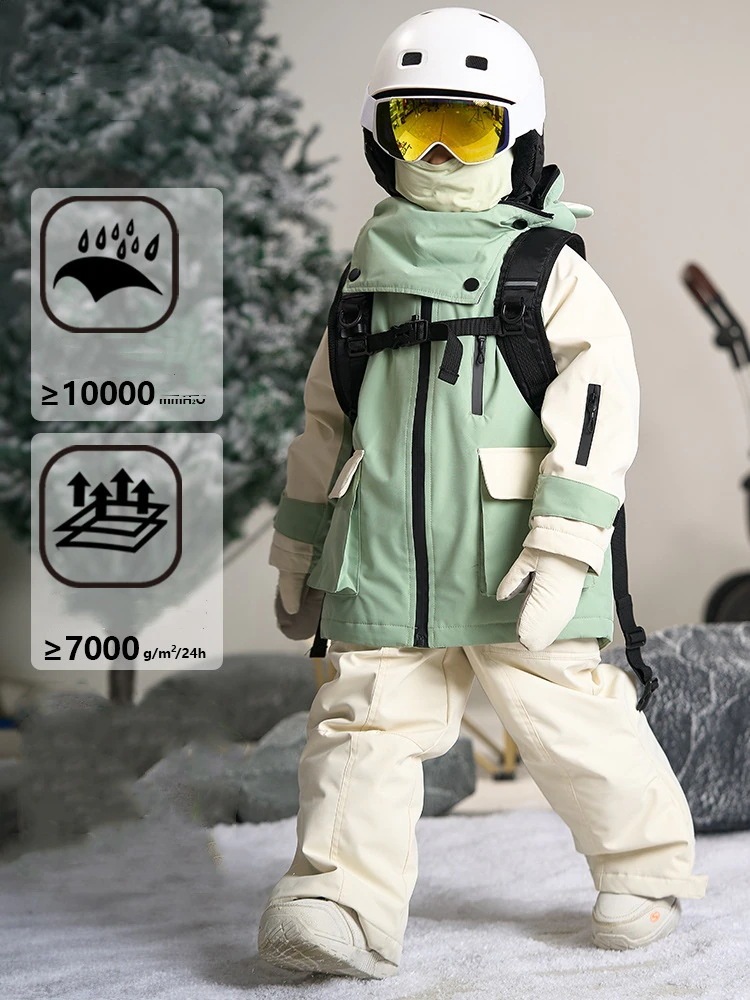 スノーボードウェア20242025キッズ子ベビー服単品ジャケットアウター蛙帽子カエルトップスグリーンスノボウェアスキーウェア防寒着韓国風女の子男の子こどもウェア
