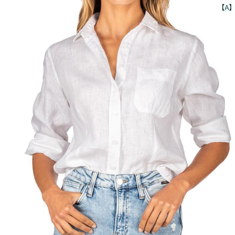 レディース　　シャツ　トップス リネン レディースシャツ 長袖 フレンチ スリムフィット ハイエンド 成熟 した 女性 セクシー ウォッシュ スタイル ビーチ アンチ 5,453円