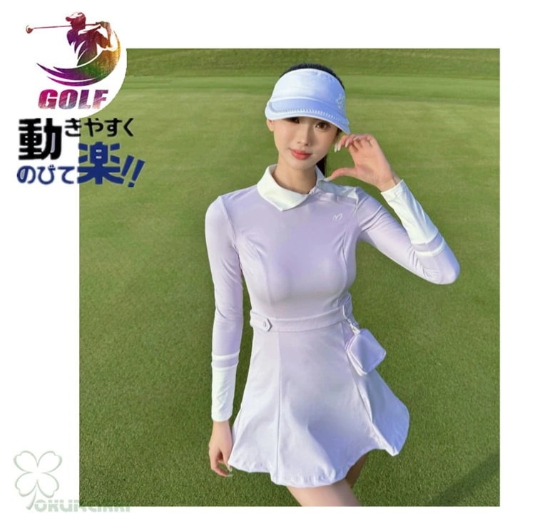ゴルフウェア レディース ゴルフ ドレス ワンピース 丈長め ゴルフ スカート 半袖ワンピース 春 夏 新作 立体裁断2505gfop12