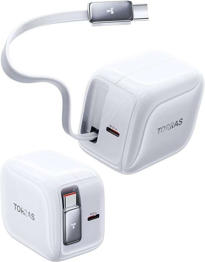 【自動巻き取り式】TORRAS タイプc 充電器 40W 急速充電器 PD3.0対応 Type-Cケーブルー体型 折りたたみ式プラグ PSE認証済み iPhone16/15/14などシリーズ And