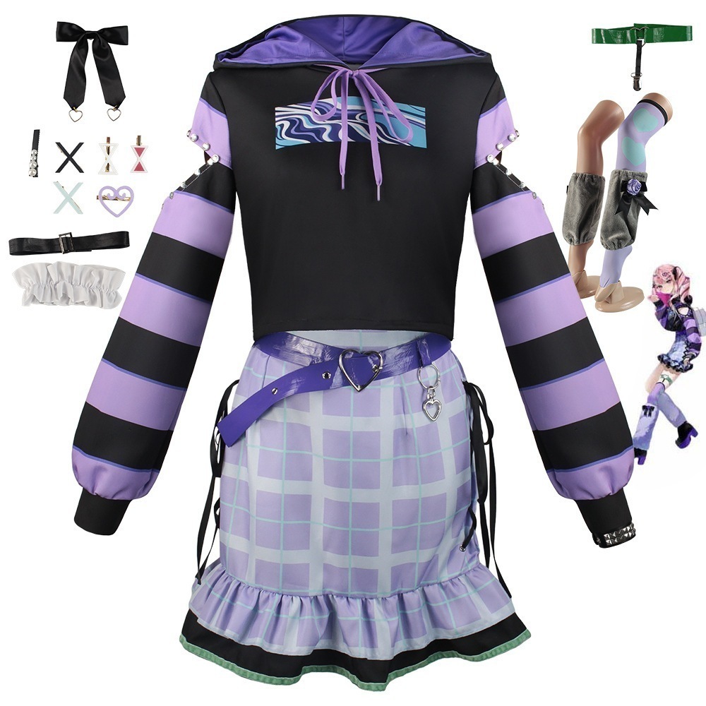 【SNS話題沸騰】ワールドプラン日系アニメ少女cos衣装紫格子セットコスプレコスプレ舞台服