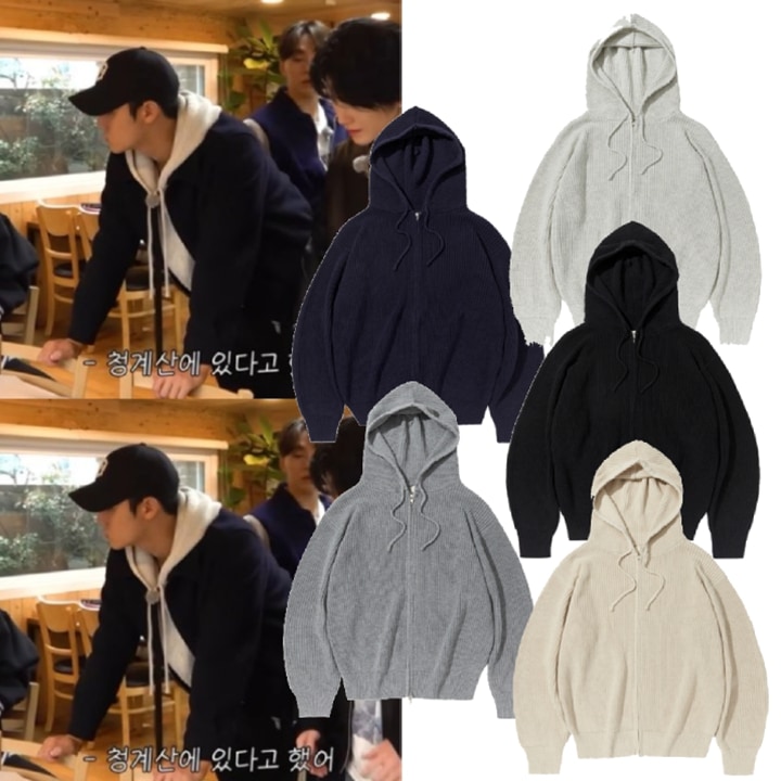 [SEVENTEENミンギュ着用]Oversized Fit Hachi Two-Way Hooded Zip-Up