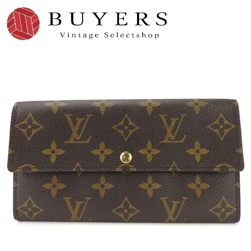中古 長財布 ポシェットポルトモネクレディ M61725 モノグラムキャンバス ブラウン ゴールド金具 二つ折り カード2枚 小物 レディース 女性