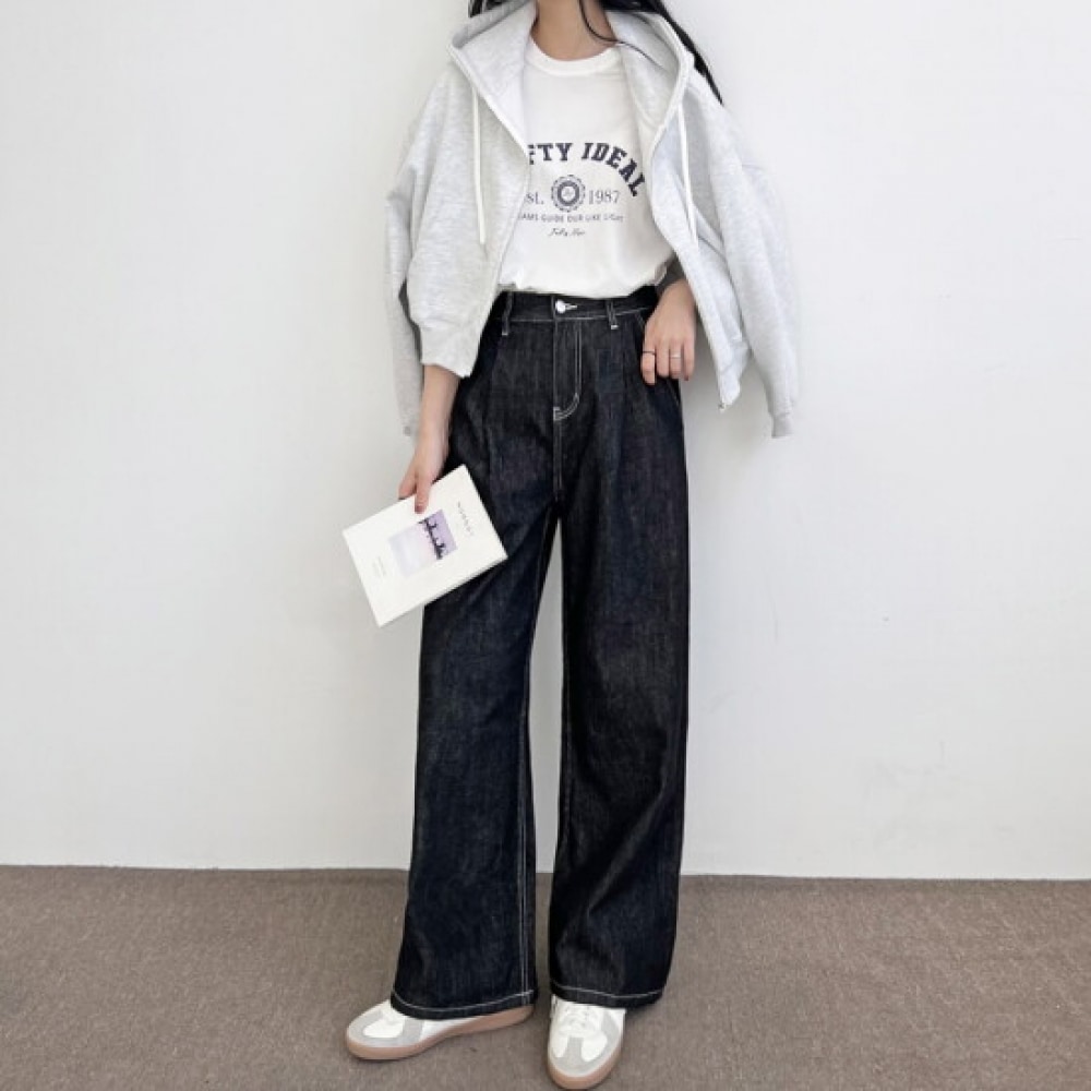 ショップアン レディース ワイドフィット 生地デニムパンツ WDM-WPT-JMM2069W