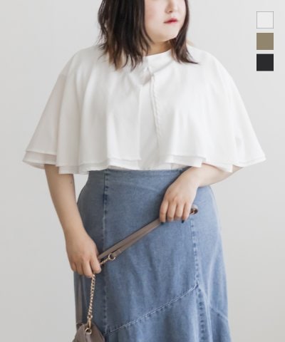 大きいサイズ レディース LL 3L 4L XL XXL XXXL バンドカラーオーバーケープブラウス
