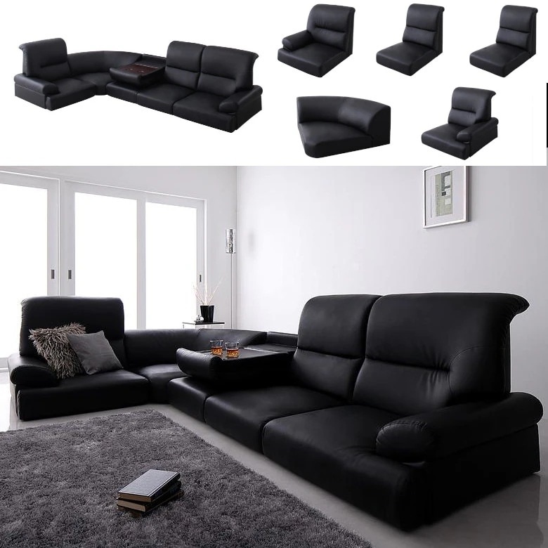 ハイバックフロアコーナーソファ BLACK 5点セット 1Px4+コーナー 沖縄離島不可