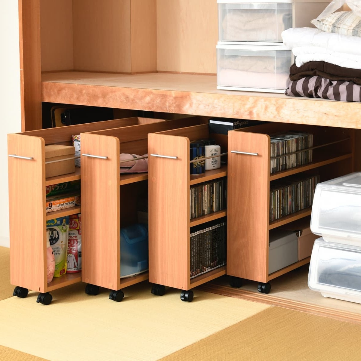 クローゼット用ラック 4個セット 高さ65.5cm すきま収納 ワゴン 本棚 スリム キャスター付き