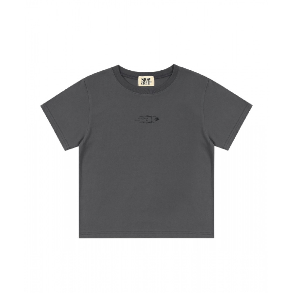 SLOW ACID 女性用クラックサックオーバルロゴ半袖Tシャツ [チャコール]
