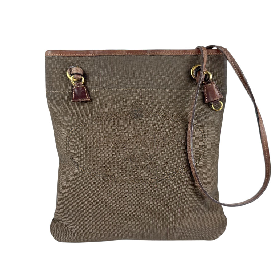 プラダ PRADA ショルダーバッグ ロゴジャガード キャンバス/レザー ブラウン レディース z6678 16,350円
