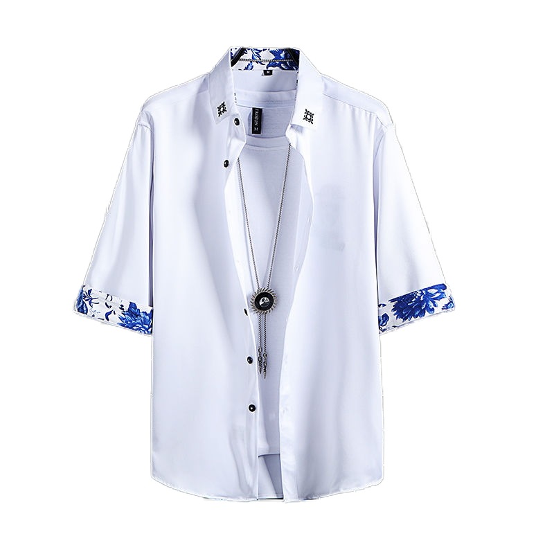 新しいエルメス ハンサム 大活躍 シャツ メンズ プリント 配色 五分袖 刺繍 シングルブレスト 半袖シャツ