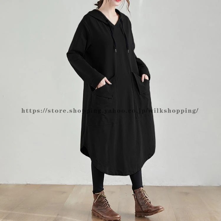 パーカーワンピース プルオーバー ロングワンピース 長袖 ロングパーカー ワンピース レディース