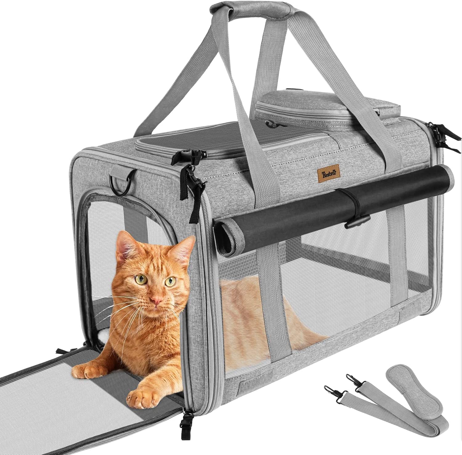 Tresbro 猫 キャリー [アップグレード版] 猫 きゃりーバッグ ロック式ダブルファスナー カーテン付きの 猫 移動用キャリー 犬用キャリーバック 変形しない 通気性 車載/旅行/通院/防災害避