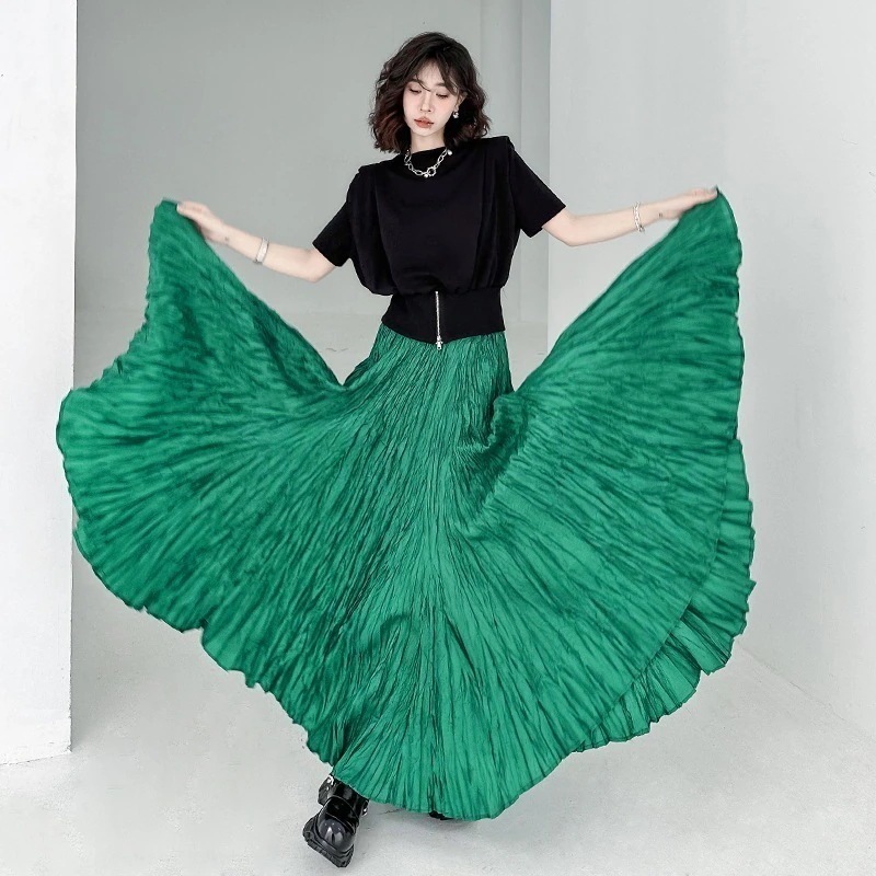 着痩せ マキシスカート おしゃれ バブル・バルーン プリーツスカート ハイウエスト プリーツスカート おしゃれ レディースファッション カジュアル 新作 ロングスカート 気質 薄手 スカート ゆったり