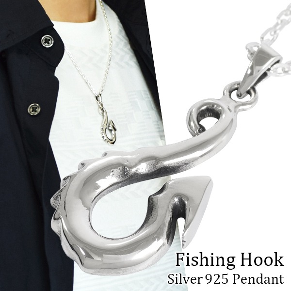 トライバル フィッシュ フック シルバー ネックレス (チェーン付き) ペンダント シルバー925