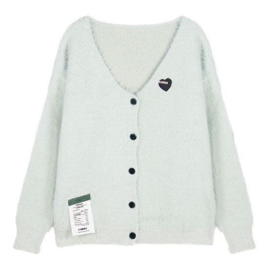 カーディガン レディース 羽織 アウター ライトアウター トップス ハート柄 ワンポイント 長袖 Ｖネック シンプル 無地 ボタン カジュアル お出掛け ルーズシルエット