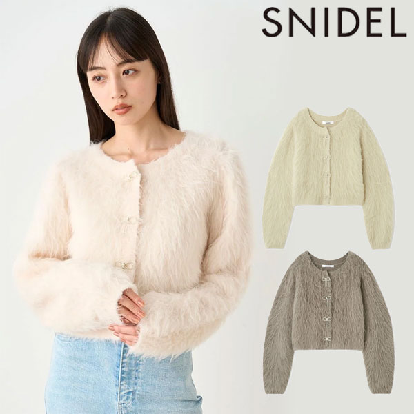 【SALE40%OFF】【即納】 スナイデル SNIDEL トップス 24秋冬 ビジューリボンカーディガン ショート丈 長袖 swnt245232