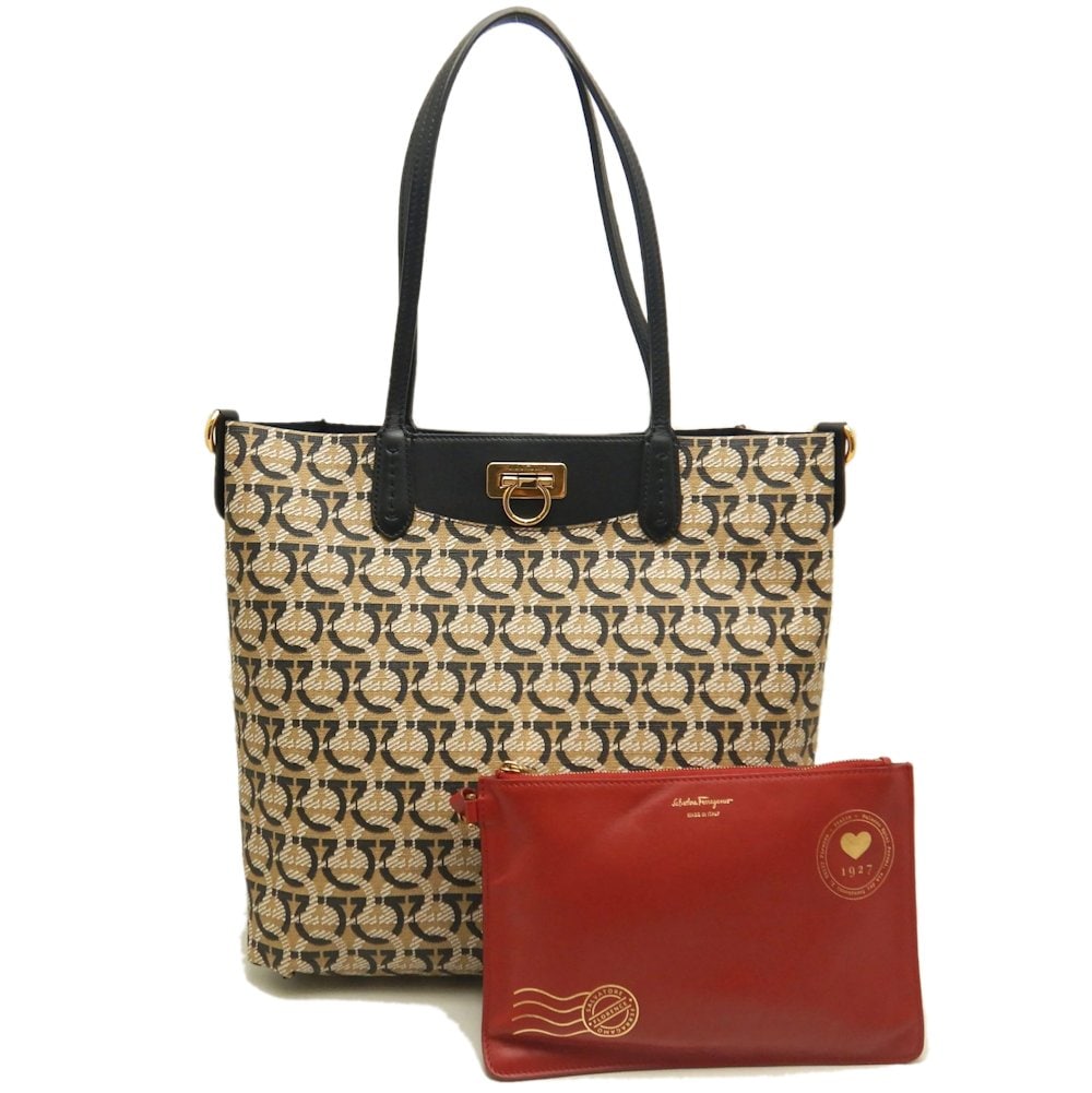 ガンチーニ AU-21/H993 トートバッグ PVC ベージュ ブラック レディース /253431【中古】