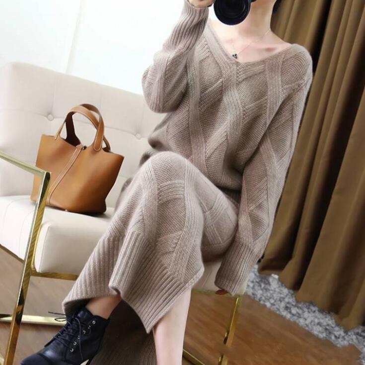 ニットセットアップ　カシミヤ混セーター　プルオーバー　ひし形　タイトスカート　スリット　スカートセット　トップス　体型カバー 着痩せ　レディース 秋 冬　vネック　ロングスカート　マキシスカート　通勤