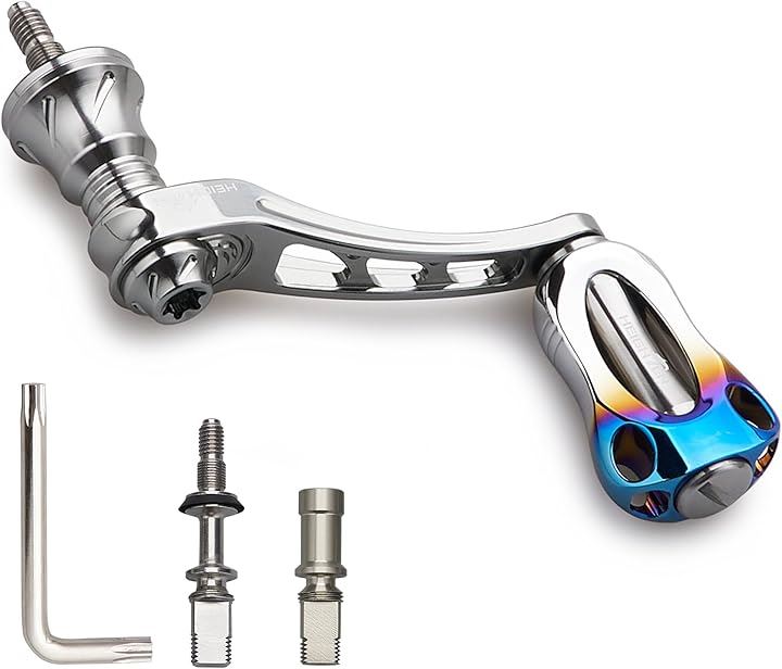 45-50mm可変 リール ハンドル 22mm アルミ ノブ カーボンノブ搭載 シマノ ダイワ 通用 スピニングリール Arch Series( 焼き色アルミノブ搭載 - ガンメタル)