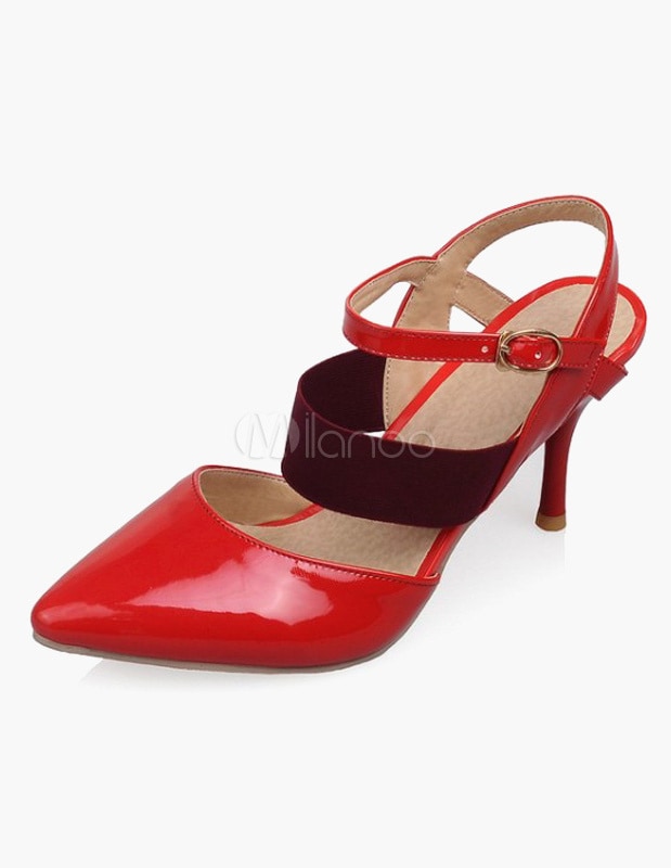 スティレットヒールゴムバンドとんがりトゥパンプス