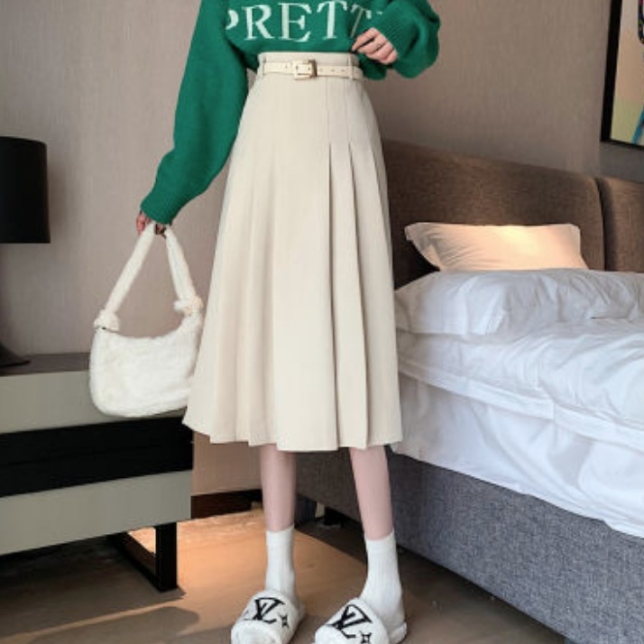 スカート デート フレアスカート 膝下 ミモレ ミモレ丈 ハイウエスト 無地 春 夏 秋 冬 アプリコット ブラウン ブラック 個性的 S M L XL こなれ感 エレガント クール モード系