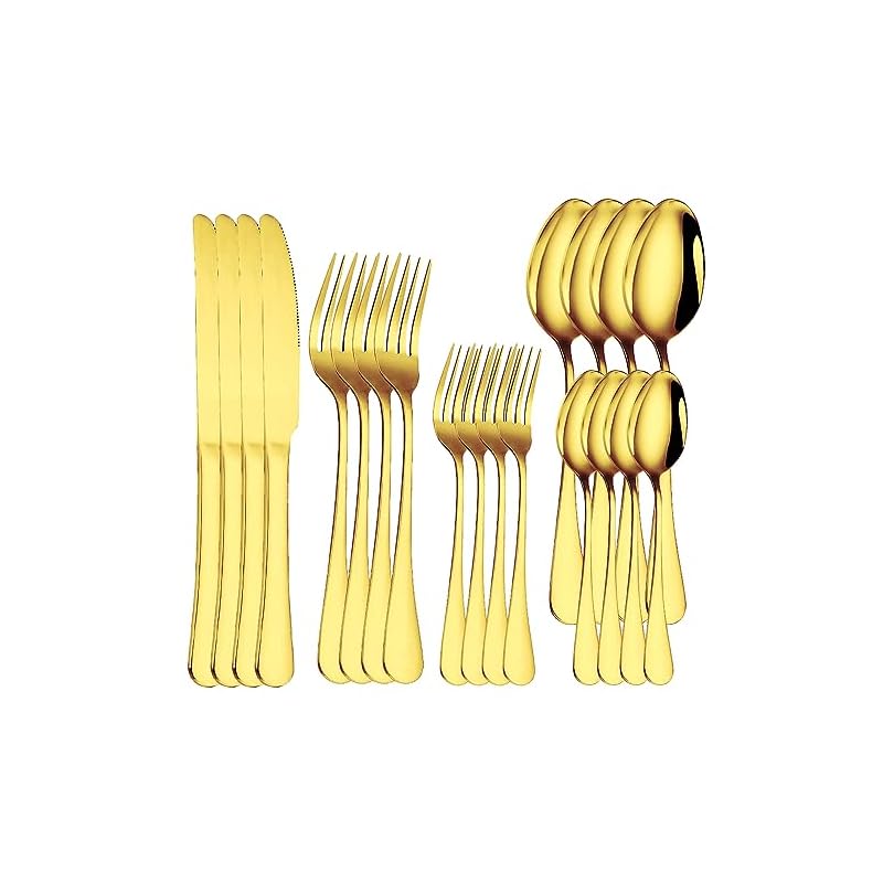 20pcsステーキフォーク ステーキナイフ スプーン ステンレス 一体ディーナーナイフ フォーク スープスプーン 食洗機可 洋食 フランス料理 (ゴールド)