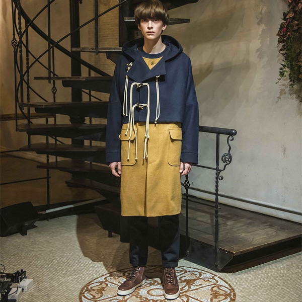 ダッフルコート メンズ レディース ユニセックス コート ロング丈 おしゃれ アウター 羽織り 長袖 重ね着 配色 切り替え レイヤード ドルマンスリーブ ブラック 黒 ネイビー 紺 国産 日本製 57,420円