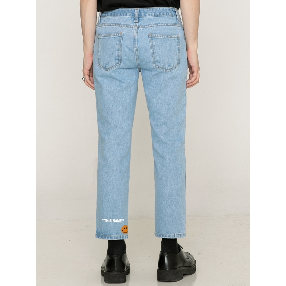 GRAVER THIS NAMEスマイルスリムテーパードデニムパンツスカイブルー