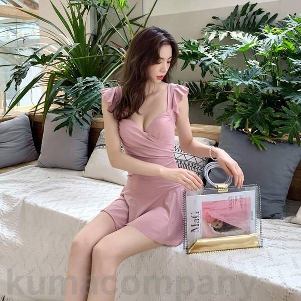 レディース 水着 ワンピース フリル シアー おしゃれ スイムウェア 体型カバー エレガント リゾート 海 プール 夏 フェミニン きれいめ シンプル 大人 可愛い 韓国 ピンク グリーン 緑 ブラッ