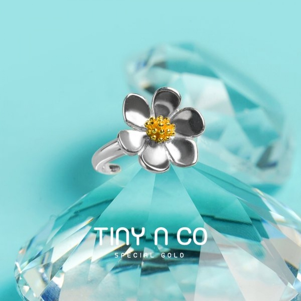タイニーアンドコ 24K純金純銀ココ花石指輪0.2g