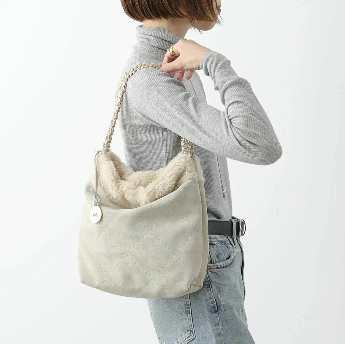 MARCO MASI マルコマージ トートバッグ 3358 SUE-ECOM レディース スウェード×ボア チェーン ショルダーバッグ キルティング 鞄 CRE
