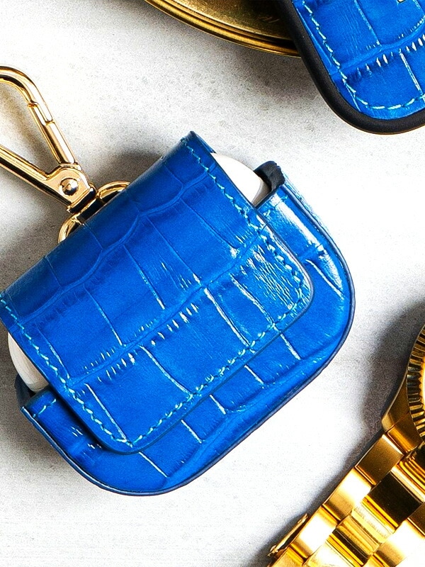 airpods pro カバー 本革 レザー エンボス加工 クロコ柄 air-goldblack-2