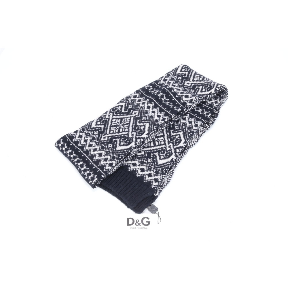 未使用 タグ付 D&G ドルガバ ブラック ホワイト 防寒具 ストール ショール マフラー レディース REE CQ4-2 中古