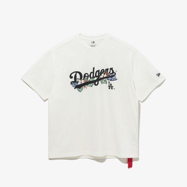 [] MLB LAドジャース フラワースクリプト Tシャツ オフホワイト_14679825