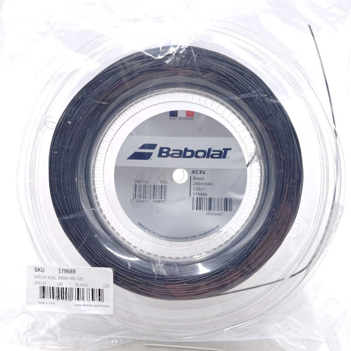 【中古・未使用品】バボラ XCEL エクセル 125 硬式 テニス ストリング ガット 200m ロール ブラック 243110 179689 BABOLAT 1.25mm