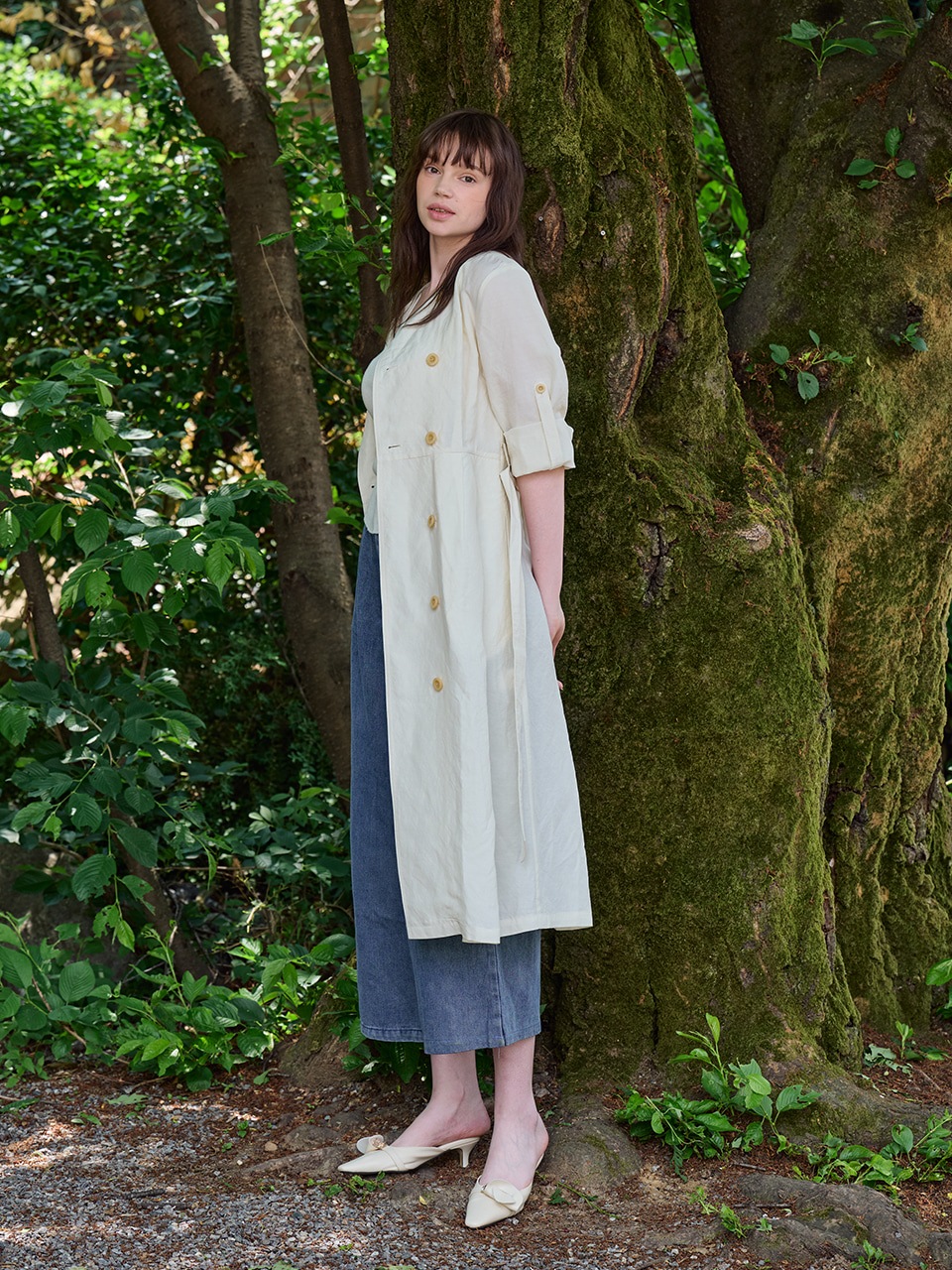 ホットサマーリネンブレンディングハイウエストトレンチドレス_ WHISPER-WHITEアイボリー