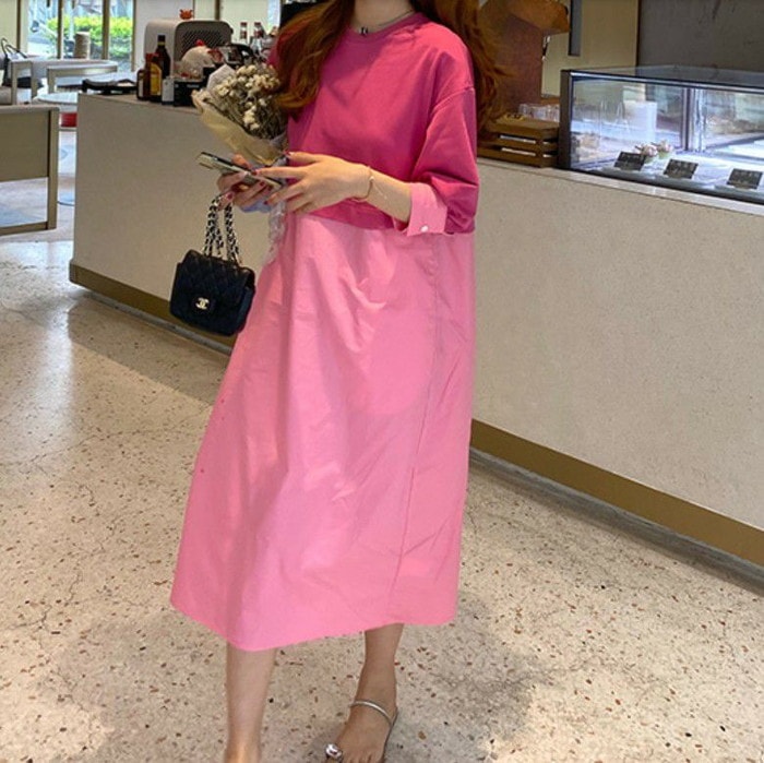 2024年 春夏 PINK バイカラー ドッキング ワンピース レディース ワンピース 秋 冬 カジュアル かわいい きれいめ 大人可愛い きれいめカジュアル 大人ガーリー アラサーコーデ 韓国ファッ 6,093円