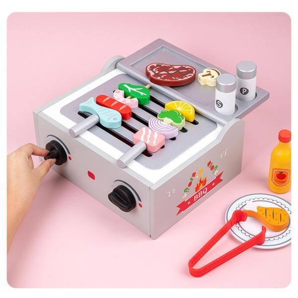 子供用木製バーベキューグリルプレイセット バーベキューおもちゃ おもちゃ 食品ごっこ遊び キッチンおもちゃセット バーベキュー 料理ゲーム 男の子 女