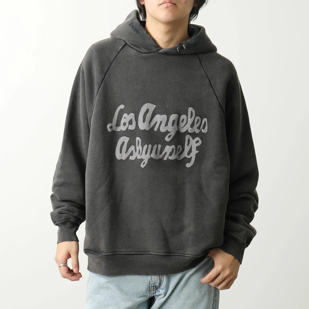 ASKYURSELF アスクユアセルフ パーカー OFF FIELD REPAIRED HOODIE メンズ フーディー プルオーバー コットン ロゴ 長袖 スウェット グレー