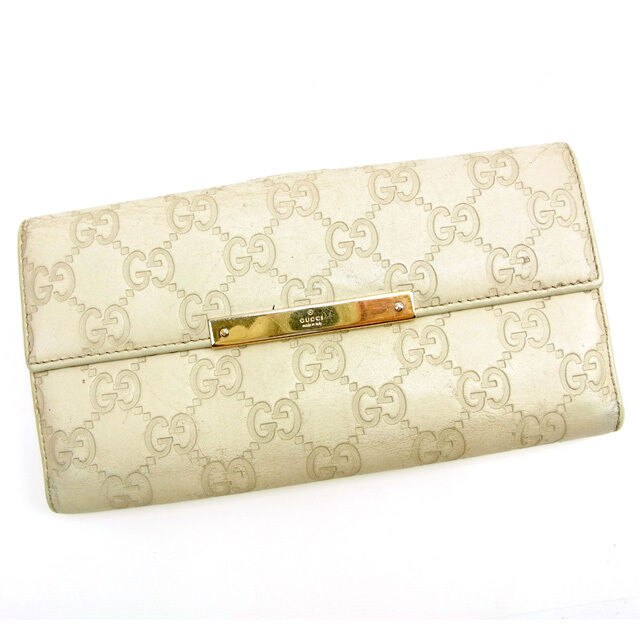 長財布 Wホック グッチシマ オフホワイト 中古