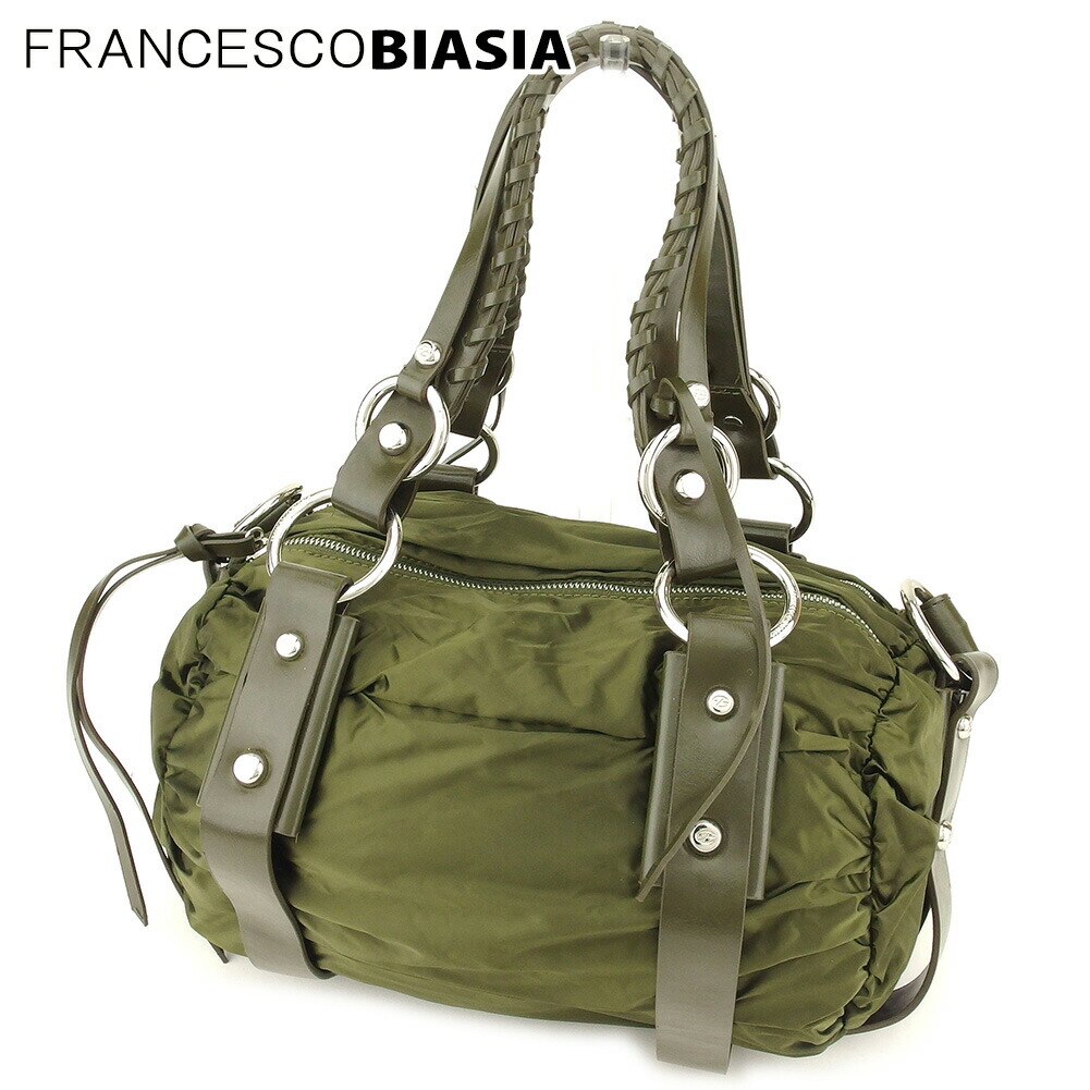 2WAY バッグ ショルダーバッグ シャーリング グリーン シルバー 中古