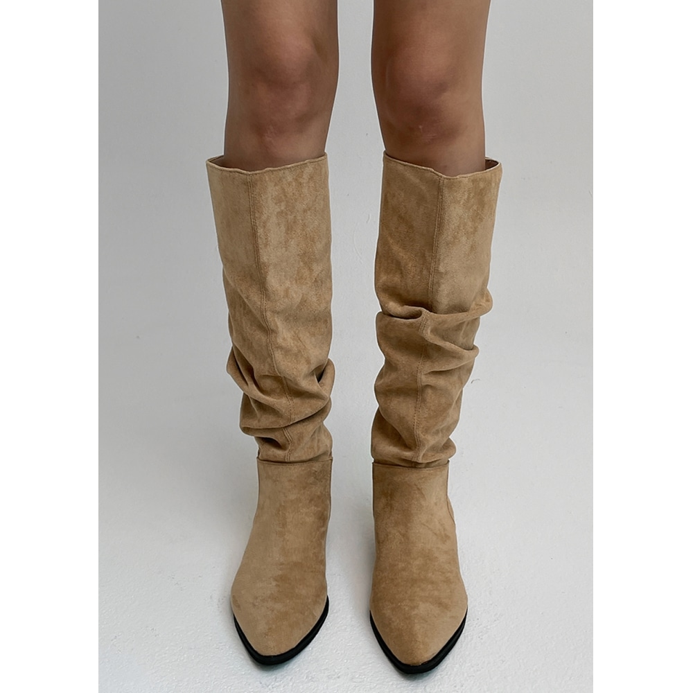 ブラックアップ【2,000個販売】バイペルリンクルスティレットスエードロングブーツ