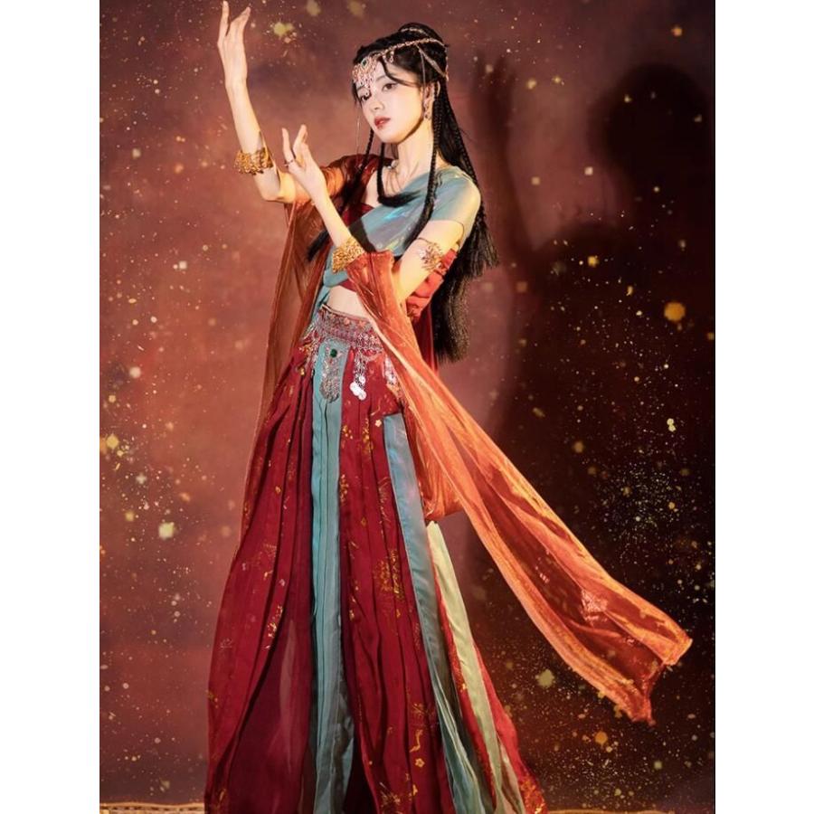 【ハロウィン 限定】ハロウィン コスプレ衣装 中華 古代 飛天 アラビアン 民族衣装 唐時代 宮廷舞踊 仕女 演目衣裳 西域 アジア 異国風情 ベリーダンス衣装 ジャスミン風 全身