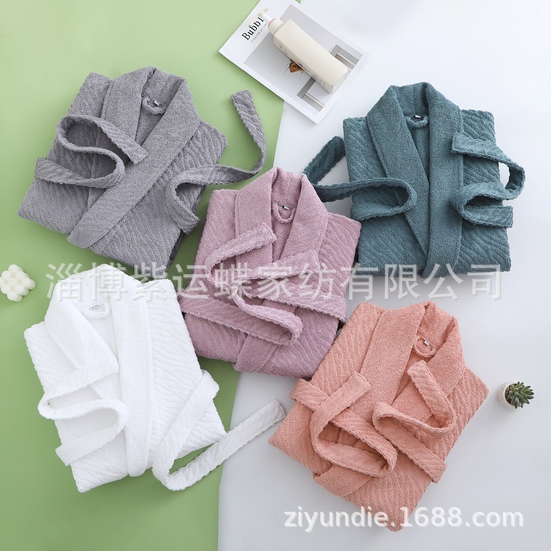 バスローブ純綿タオル秋冬厚手ジャカード凹凸浮き彫り浴衣男女カップルスリーパー