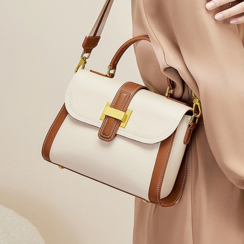 レディースバッグ新型ファッション本物牛革ハンドバッグ女性ぶつけ色ショルダーバッグ女性