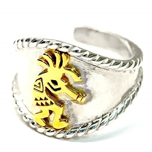 インディアンジュエリー リング ココペリ 精霊 スパイラル 水 旋風 縄目 白仕上げ ゴールド シルバー925