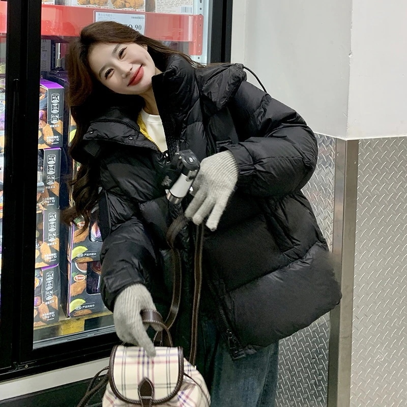 ファッション大学スタイル肥厚パン服2024新しい韓国の緩いファッション90ホワイトダックダウンフード付きジャケット