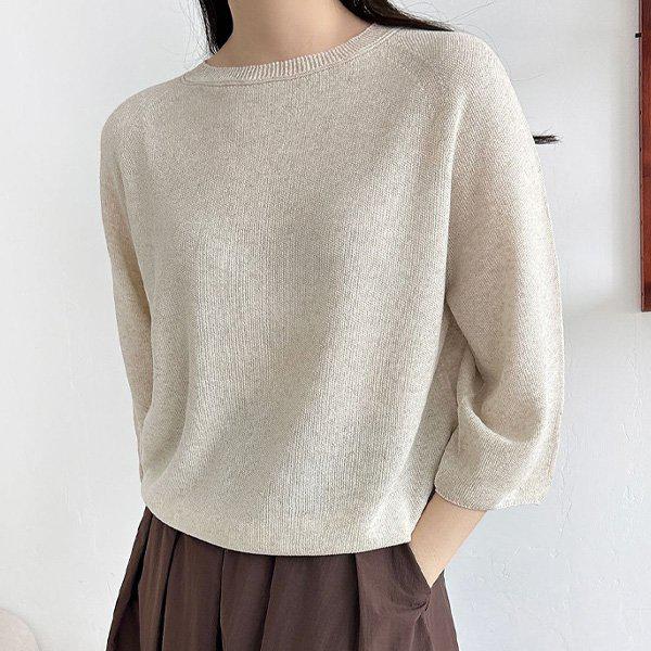 Hスタイル(KN)ホールガーボートラウンドニットティー 春 女性 ニットティー セーター Tシャツ シーズン